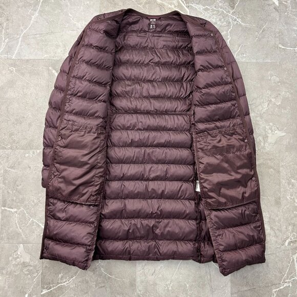 Uniqlo Down Jacket Womens XS Collarless Quilted Puffer Parka Coat Purple - Picture 2 of 9
